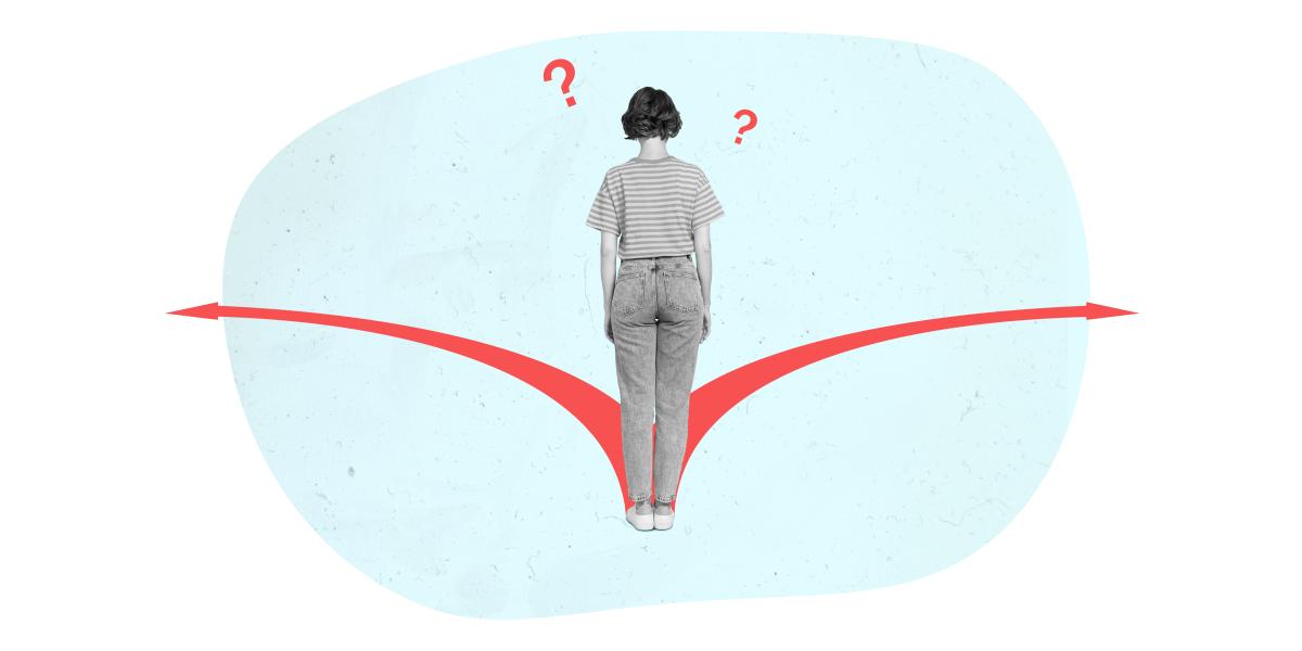 illustration of a woman standing before two paths