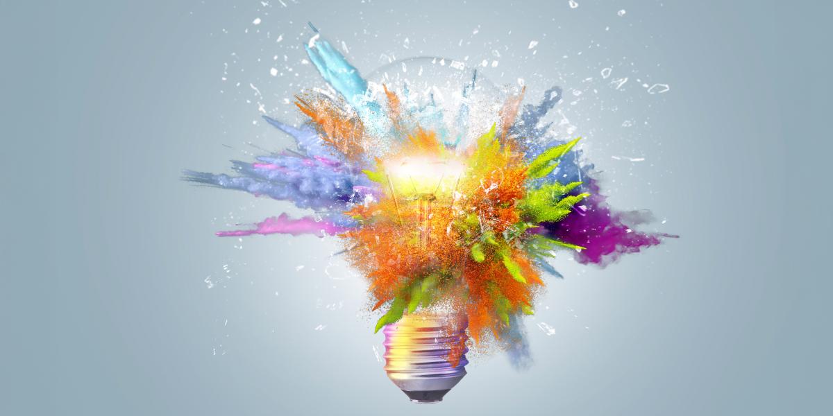 Image of a light bulb exploding with colors
