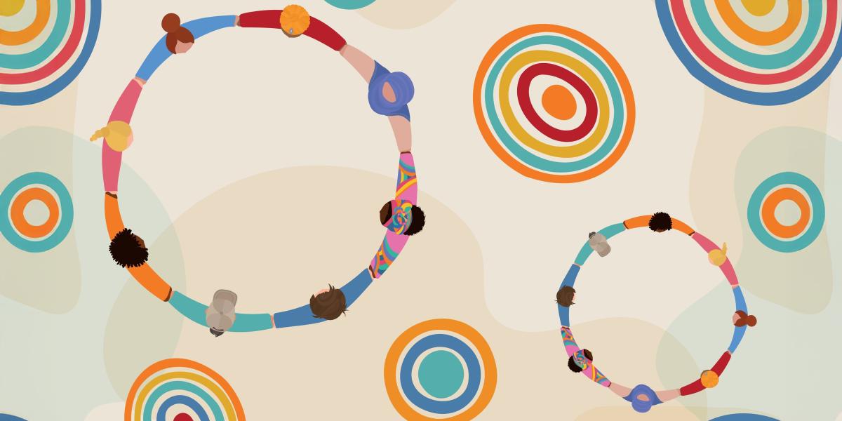 Illustration of people linking arms in a circle