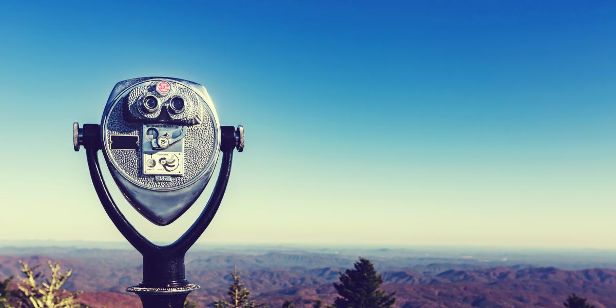 Photo of a binocular viewer looking over a landscape