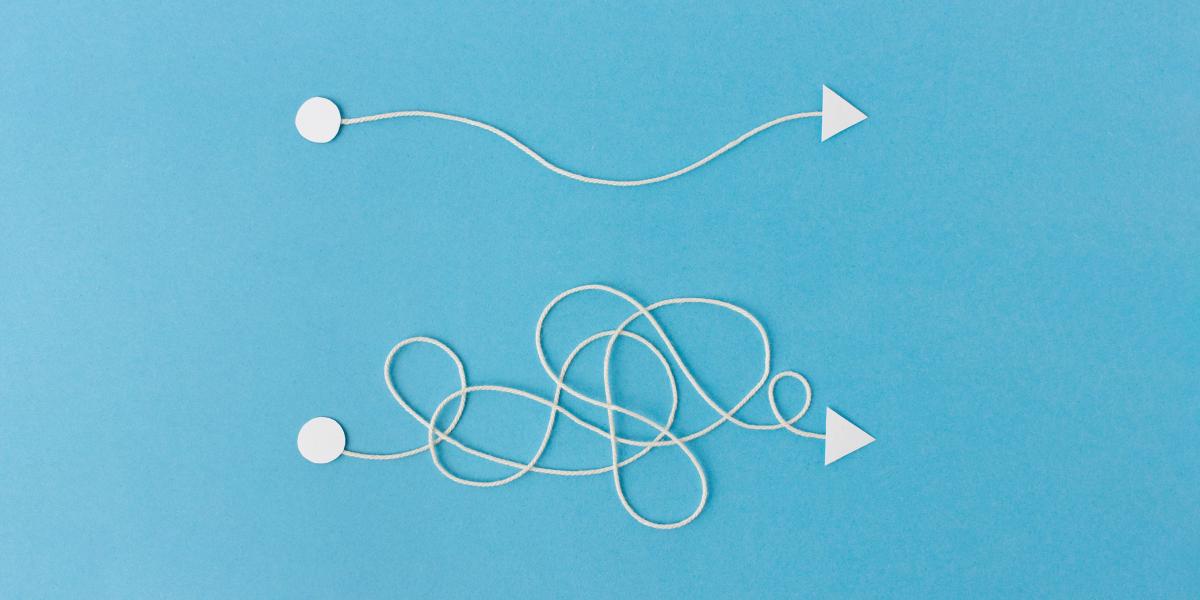 one smooth string line over one tangled string line