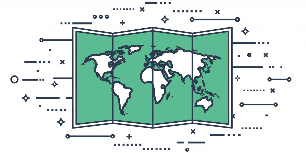 Illustration of a world map unfolded