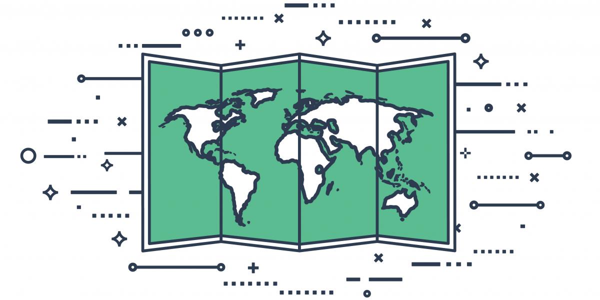 Illustration of a world map unfolded