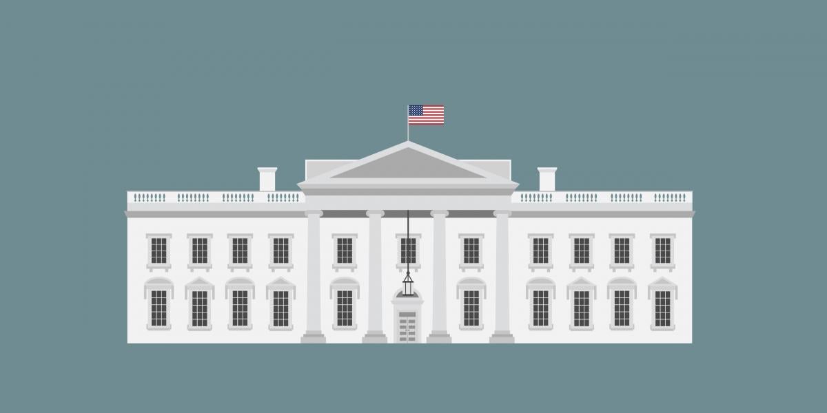 Illustration of the White House on a blue background