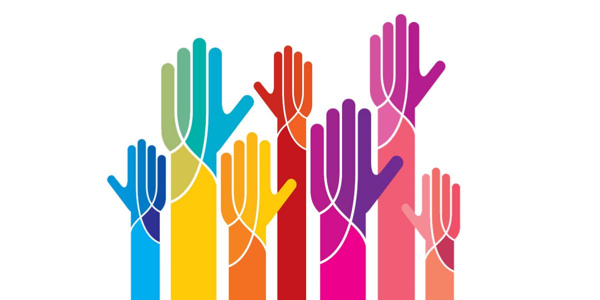 Illustration of different colored hands reaching up