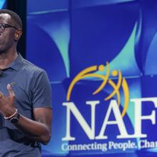 Tonee Ndungu speaking at the NAFSA conference.