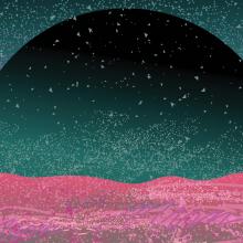 collage illustration of  a sphere on a horizon line