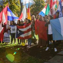 group of international students on campus at Lehigh