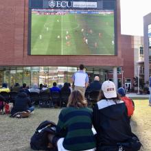 Students at UCE watching the World Cup on a big screen