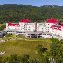 Aerial view of Mount Washington Hotel in summer in Bretton Woods, New Hampshire, USA. 