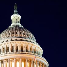 The US Capitol building at night