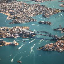 Overhead view of Sydney harbor
