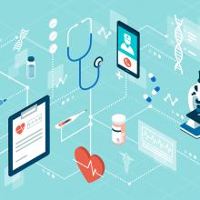 illustration of healthcare related items connected with lines