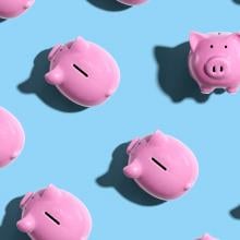 pink piggy banks on a blue background