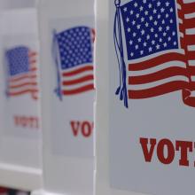 photo of several voting booths in a row