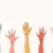 illustration of raised hands in different colors