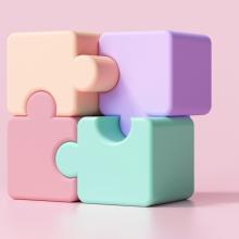3D jigsaw puzzle pieces on pink background