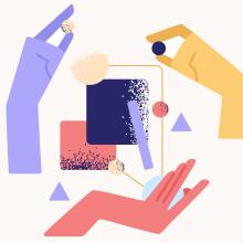 illustration of different colored hands and objects