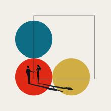 illustration of two figures in silhouette shaking hands on abstract background