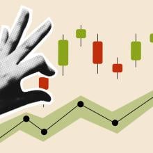 Illustration of a hand and a line graph going up