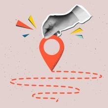 illustration of hand placing map pin on route