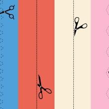 illustration of columns of scissors cutting along multicolor lines