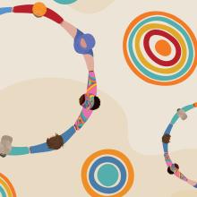 Illustration of people linking arms in a circle