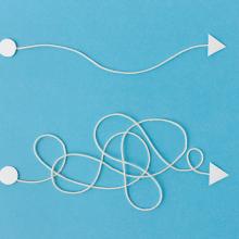 one smooth string line over one tangled string line