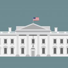 Illustration of the White House on a blue background