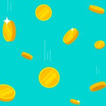 Illustration of coins falling against a blue background