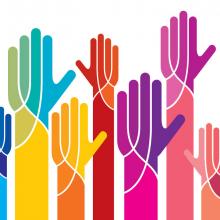 Illustration of different colored hands reaching up