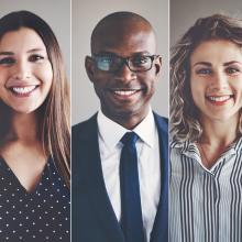 Headshots of five business people in a row