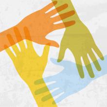 illustration of multicolor hands forming grid