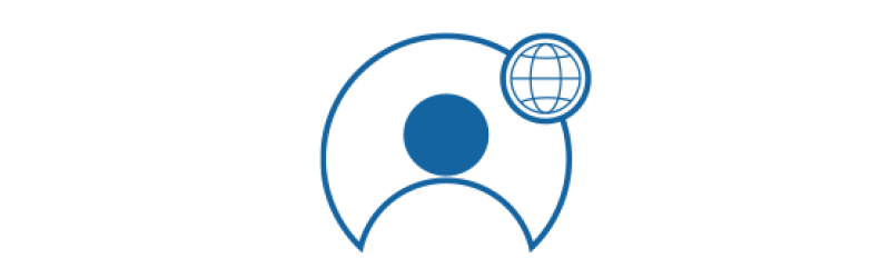 International Member Icon with an avatar of a person with a globe above